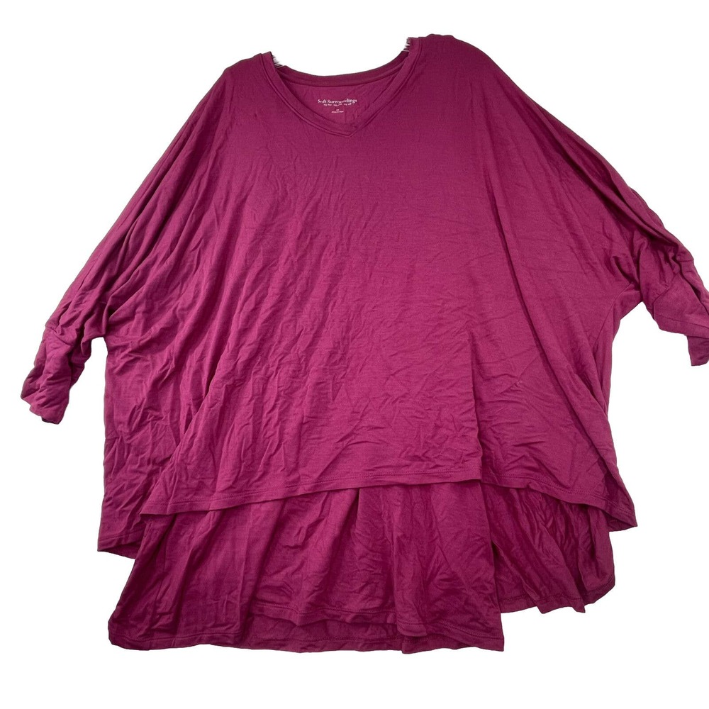 Soft Surroundings Tunic Top Womens 1X Purple‎ Layered Longline Stretch Knit